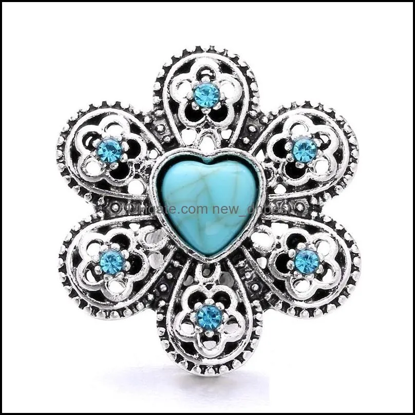 wholesale rhinestone 18mm snap button turquoise beads clasp metal decorative charms for snaps jewelry findings factory suppliers