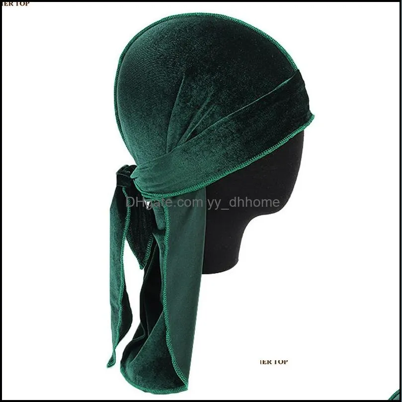 12 colors luxury unisex velvet durags bandana turban hat pirate caps wigs doo durag biker headwear headband pirate hat hair accessories18