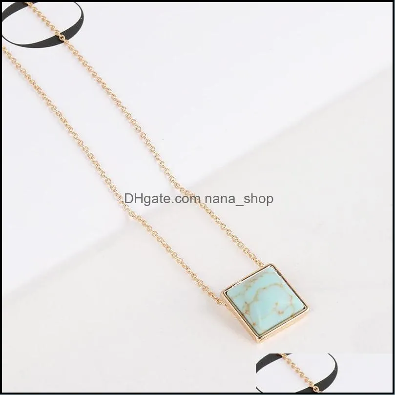 fashion square amethyst blue pink quartz turquoise necklace natural stone brand gold plated necklaces for women jewelry gift