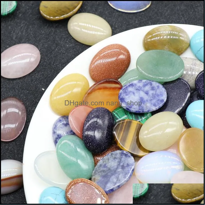 18*25mm flat back assorted loose stone oval cab cabochons beads for jewelry making healing crystal wholesale