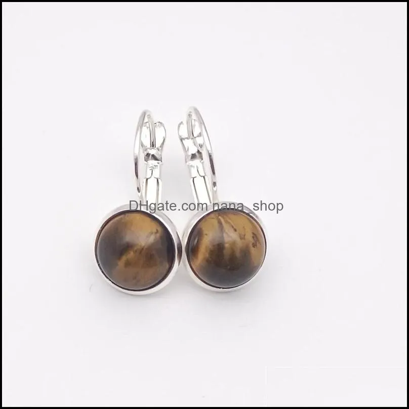 silver plated tiger eye quartz healing crystal charms earrings geometric natural stone earring for women jewelry