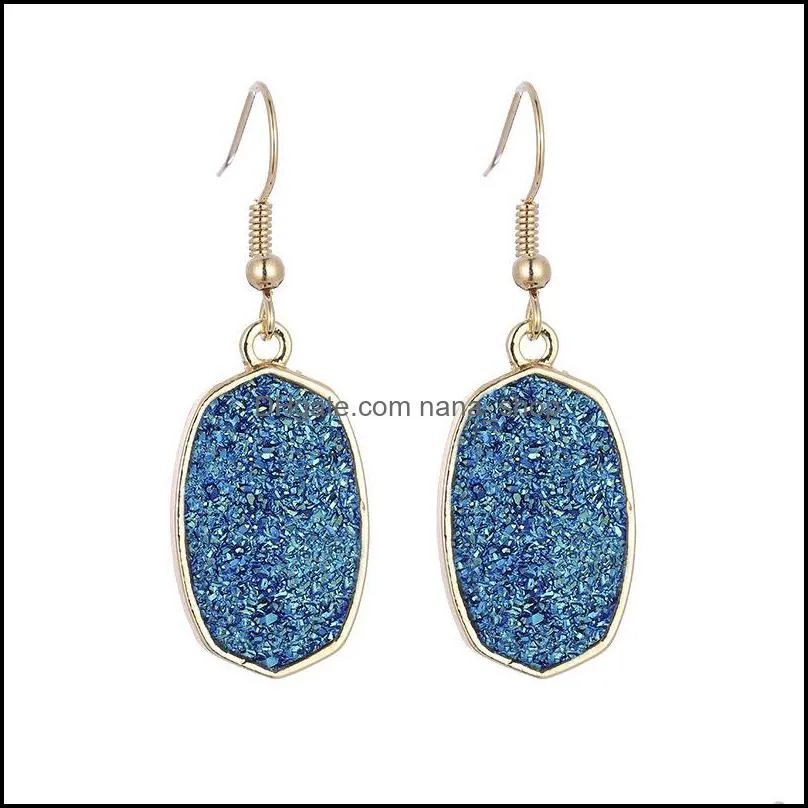 resin druzy drusy charms earrings designer oval hexagon fashion dangle earring for women party gift