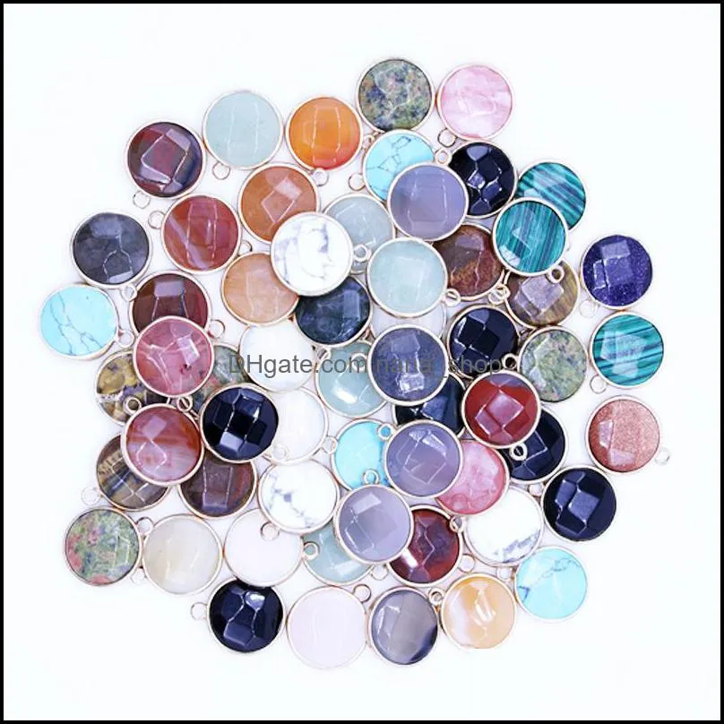 natural stone mixed color striped cut round pendant mixed dyed plated natural agate pendant decorated with round lady charm