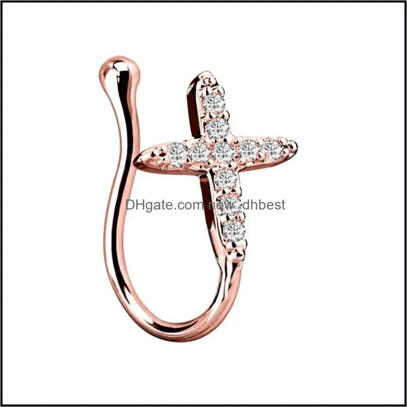 false noses stud cross nose ring diamond inlay noseclip fashion trend nasal clip puncture jewelry ornament