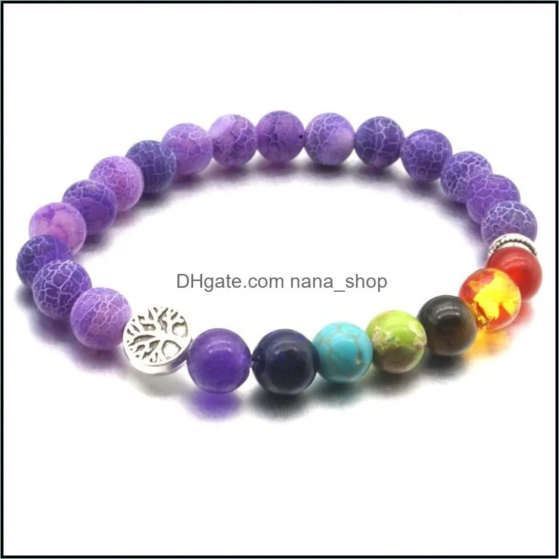 tree of life 8mm seven chakras weathered agate stone beads elastic bracelet pray beaded hand strings jewelry