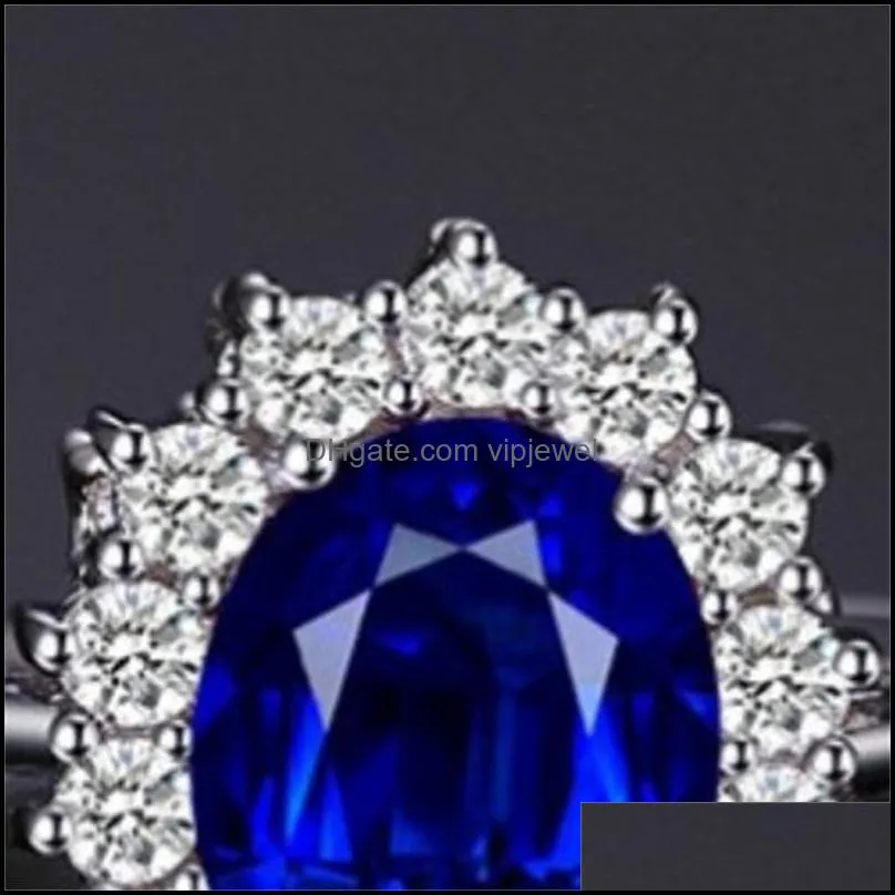 created blue sapphire ring princess crown halo engagement wedding rings 925 sterling silver rings for women 2021 1227 t2