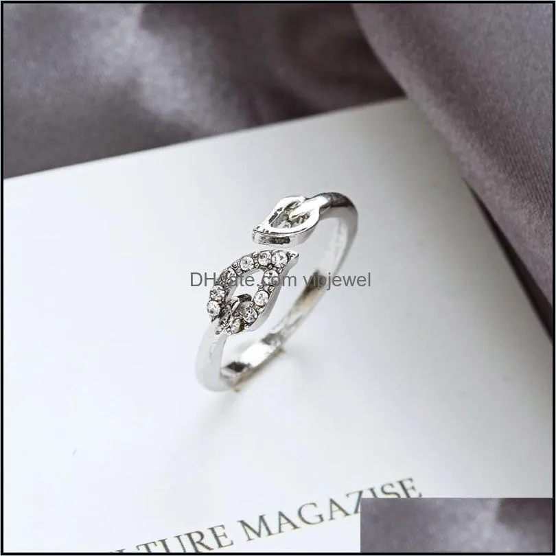 silver gold love ring with diamante leaf fashion adjustable loving heart for men women party