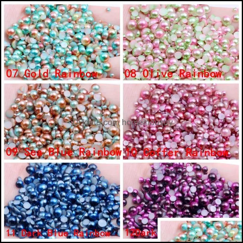 nail art decorations small pack 3-10mm rainbow color half round pearls flatback imitation craft diy wedding dresses decorationsnail