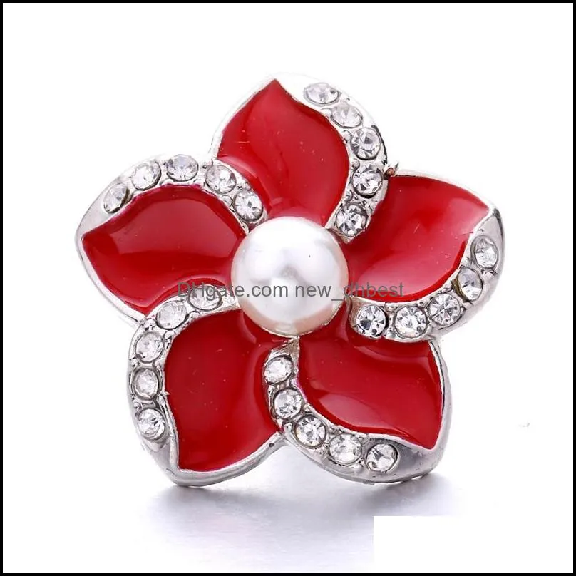 wholesale rhinestone 18mm snap button clasp metal color painting flower charms snaps jewelry findings factory suppliers