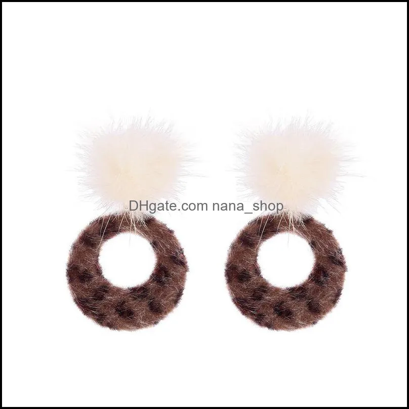 women`s fashion two-color fluffy faux fur small hollow ball pom-pom hook earrings pendant pendant mother`s day gift