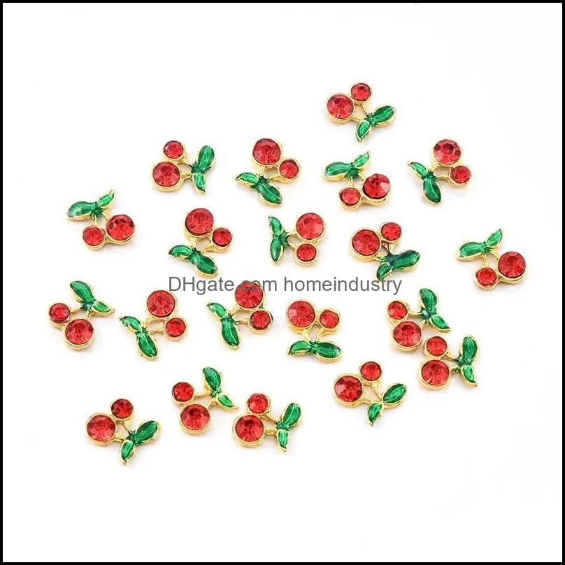 nail art decorations 20pcs 3d cherry charms alloy rhinestones diy sweet manciure accessories supplies professionalsnail