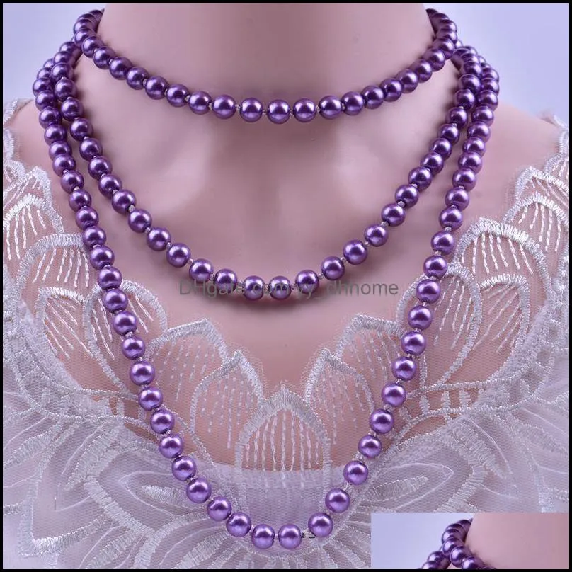 2021 fashion personality retro glass imitation pearl necklace women simple knotting multi-layer long style 150c3