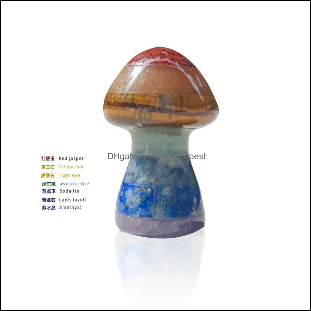 7 chakra rainbow mushroom shape reiki natural stone crystal polishing quartz yoga energy bead healing decoration 36x22mm