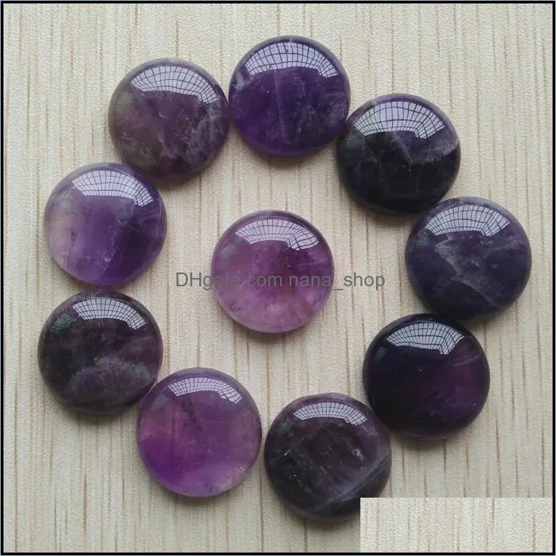 20mm amethyst quartz stone flat base round cabochon cystal loose beads for necklace earrings jewelry & clothes accessories making