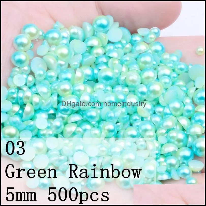 nail art decorations small pack 3-10mm rainbow color half round pearls flatback imitation craft diy wedding dresses decorationsnail