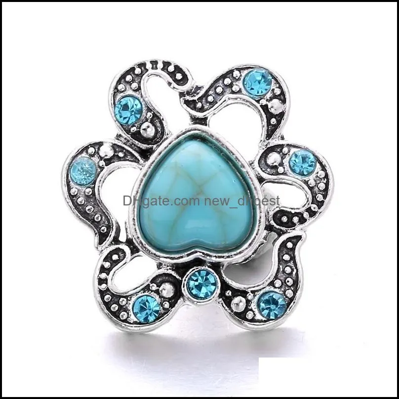 wholesale rhinestone 18mm snap button turquoise beads clasp metal decorative charms for snaps jewelry findings factory suppliers