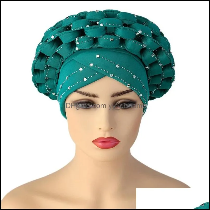 beanie/skull caps african auto gele aso oke headties muslim turban nigerian wedding headwear ready to wear autogele head wraps 1918 t2