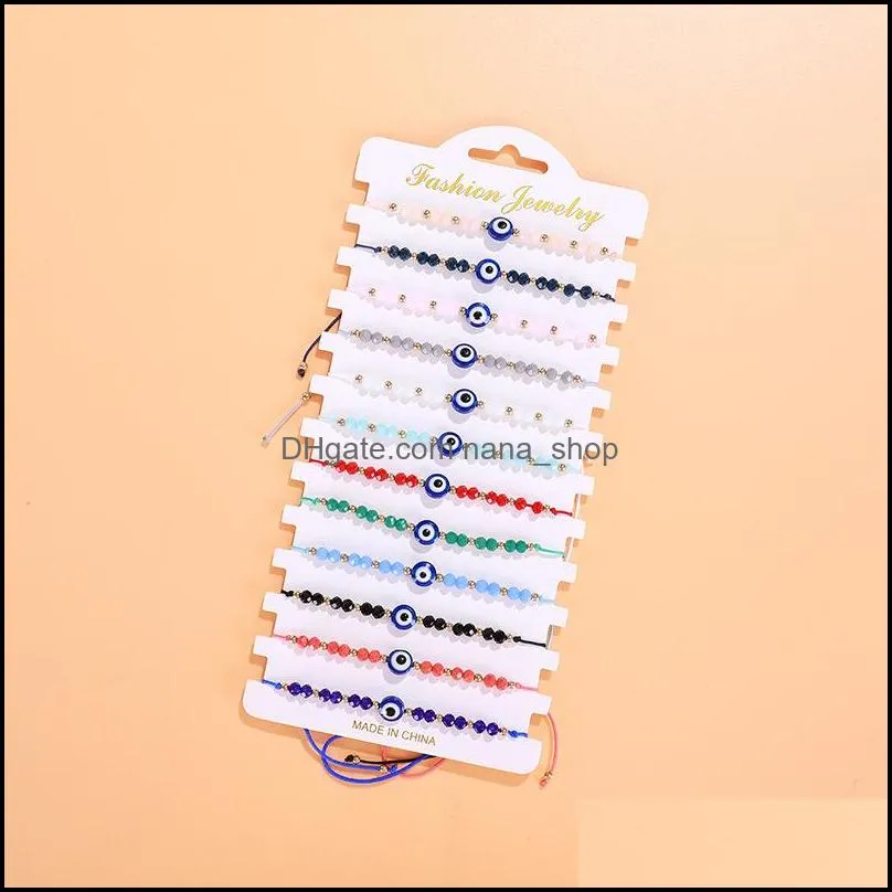 12pc/pack summer candy color evil eye bracelet glass crystal seed bead friendship jewelry charm bracelets lovely women men friendship