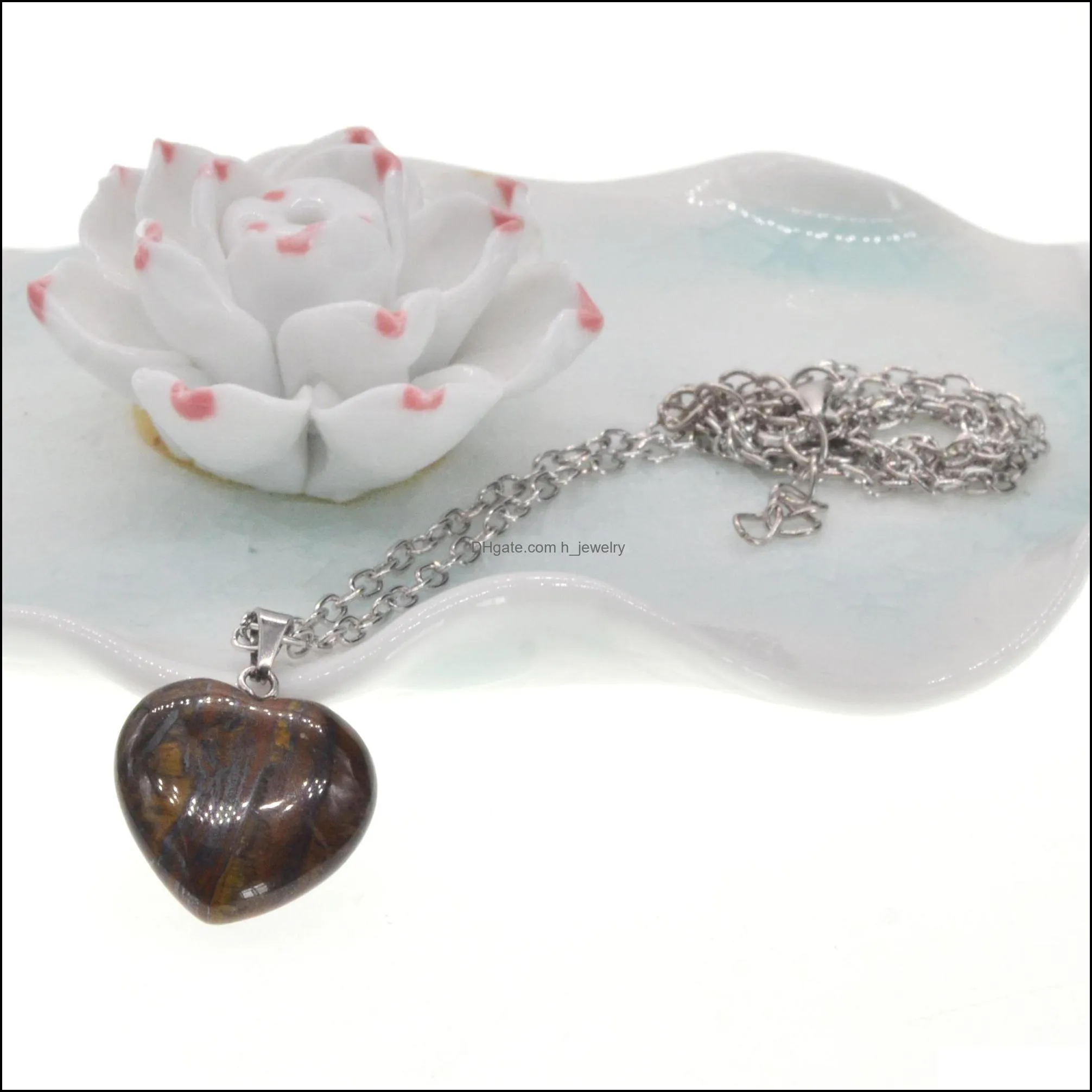 heart shaped natural stone pendants healing chakra reiki love charm bulk for jewelry making wholesale