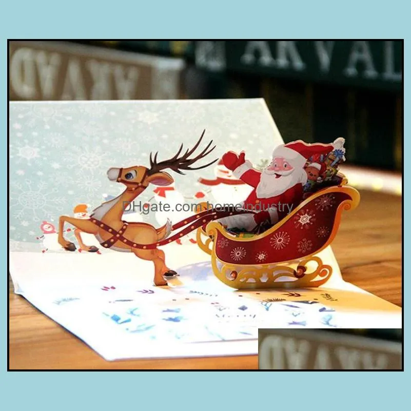 3d up christmas greeting card laser cut merry christmas deer santa 3d red gold cards with envelope 10 pieces per lot226h