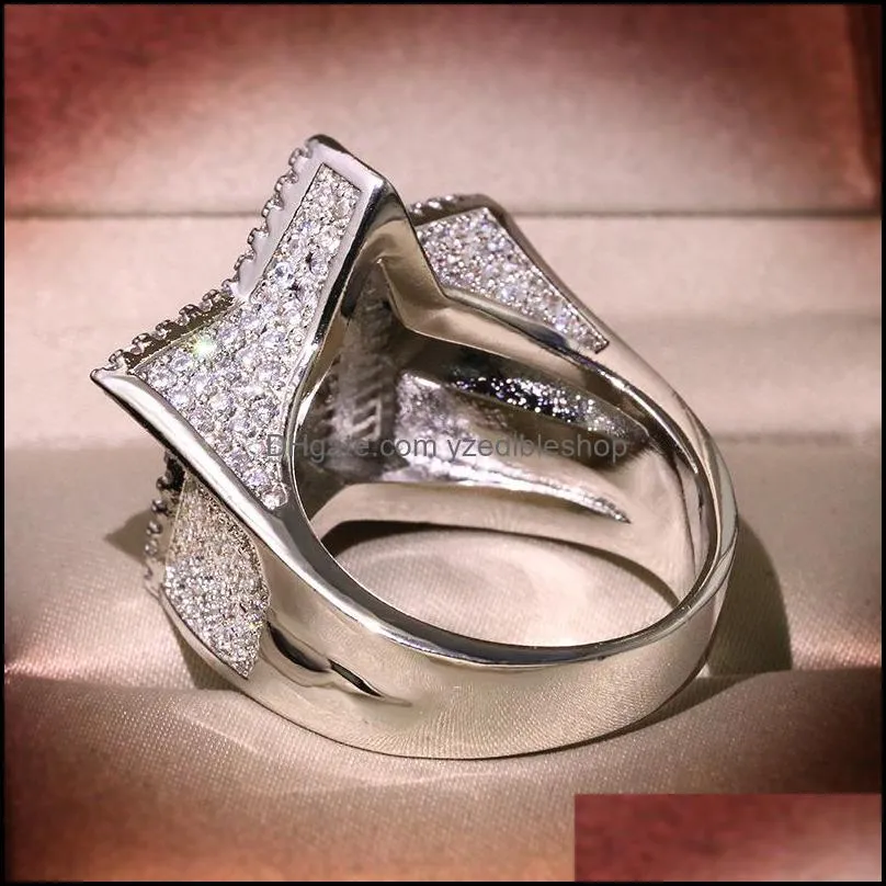 mens gold ring stones high quality five-pointed star fashion hip hop silver rings jewelry 1850 t2