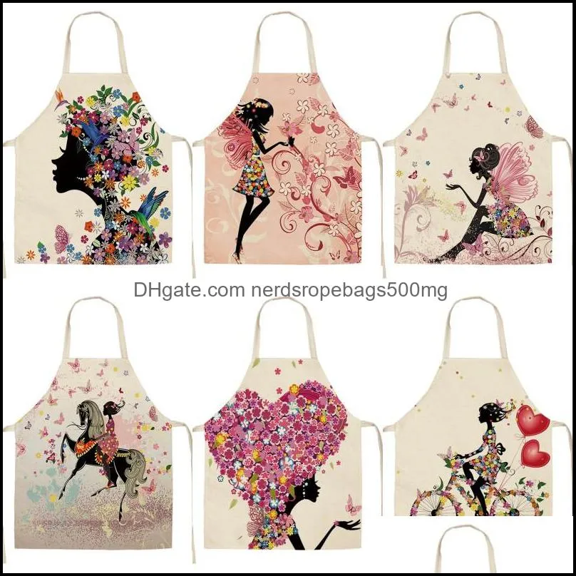 diy lady home pinafore kitchen cotton linen washable aprons flowers bicycle printed daidle lace up women cooking accessories
