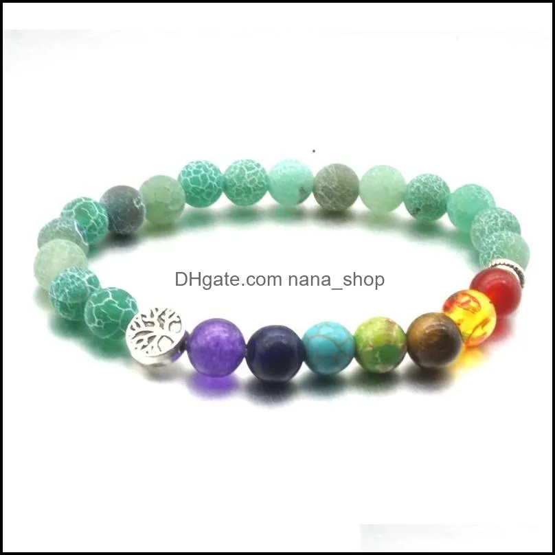 tree of life 8mm seven chakras weathered agate stone beads elastic bracelet pray beaded hand strings jewelry