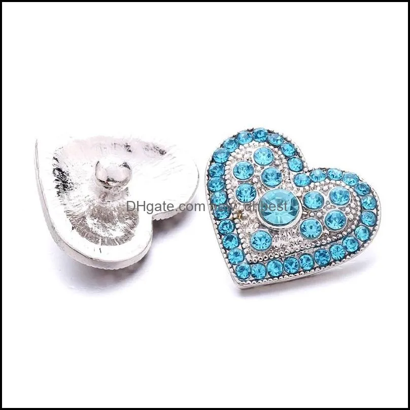 wholesale trendy crystal rhinestone love heart snap buttons clasp 18mm metal decorative zircon button charms for diy snaps jewelry findings factory