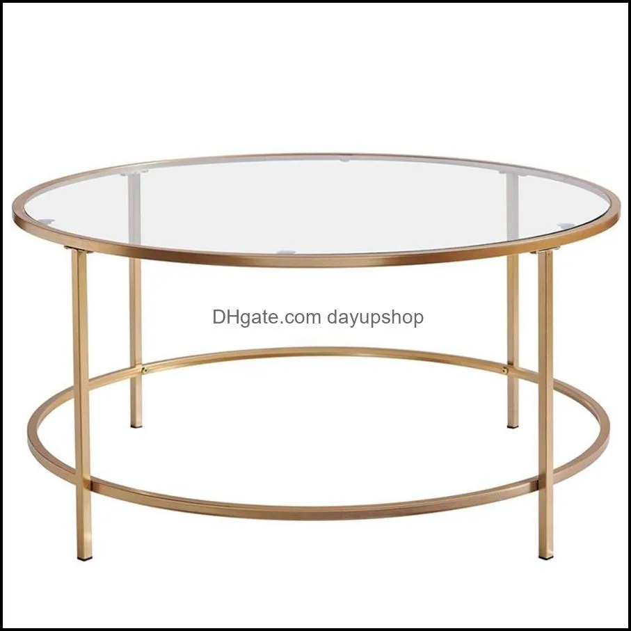 us stock round coffee table gold modren accent table tempered glass side table for home living room mirrored top/gold frame a12