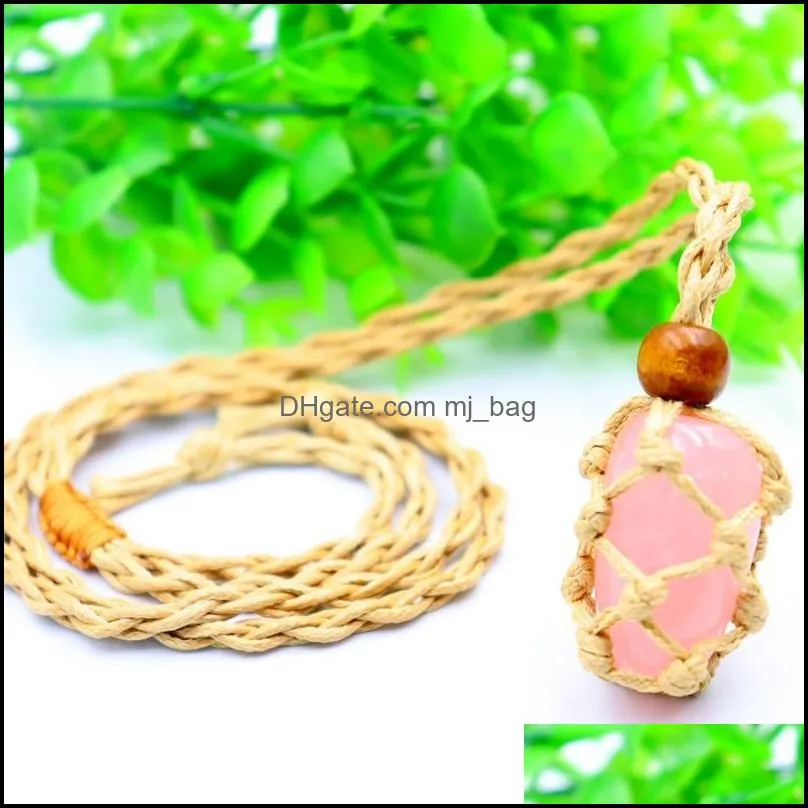 jewelry settings woven natural stone pendant necklace rope mesh bag handmade ornament