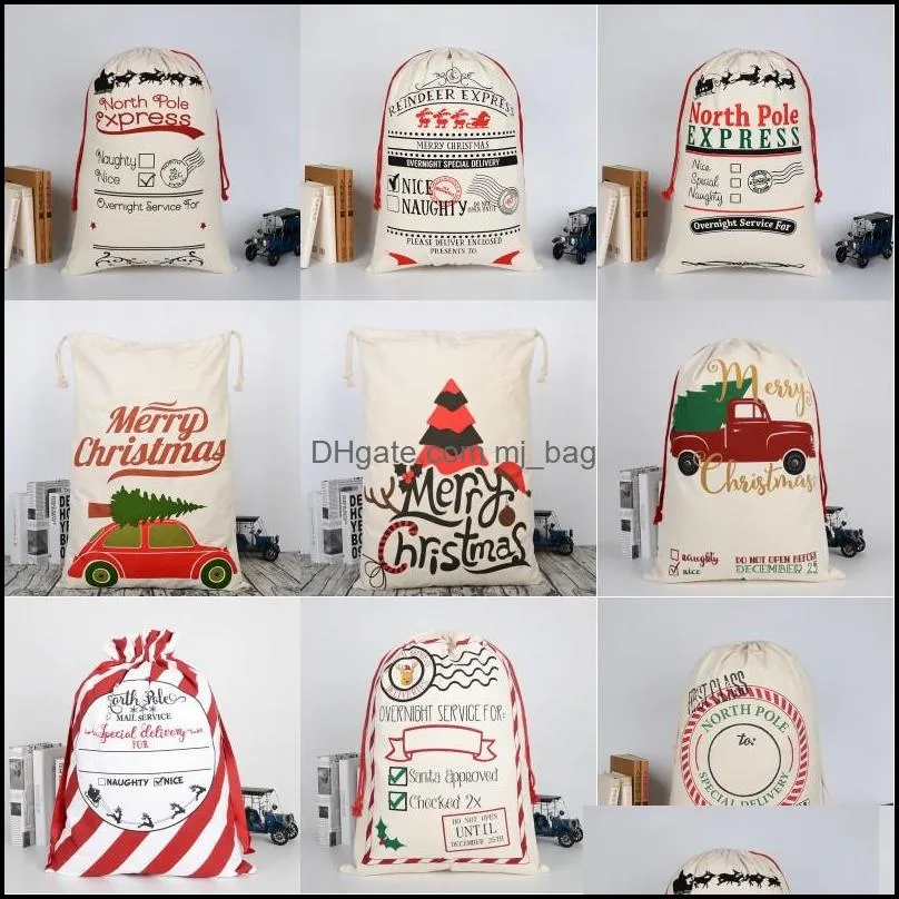 dhl christmas santa sacks canvas cotton bags large organic heavy drawstring gift bags personalized festival christmas decoration 1030