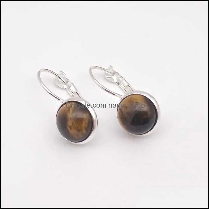 silver plated tiger eye quartz healing crystal charms earrings geometric natural stone earring for women jewelry