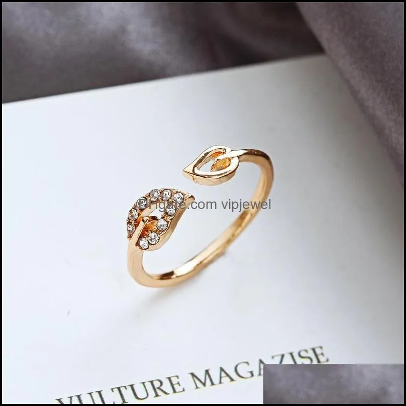silver gold love ring with diamante leaf fashion adjustable loving heart for men women party