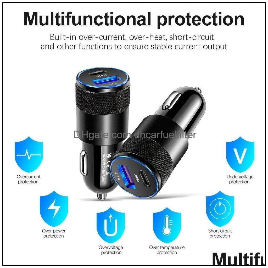 usb quick car  15w 3.1a type c pd fast charging phone car adapter for 13 12 11 pro max samsung  honor