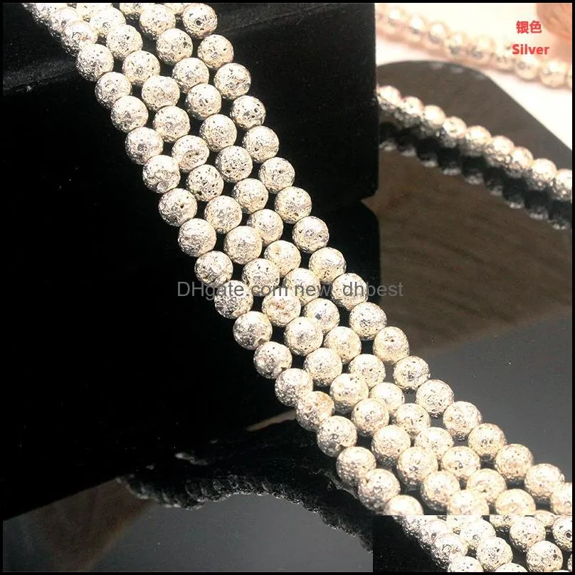 8mm silver gold metal color plating loose lava stone beads jewelry making accessories for bracelet