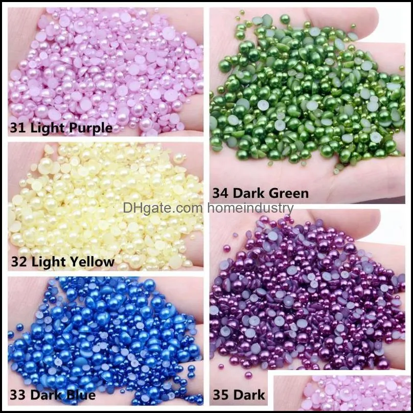 nail art decorations half round pearls 2mm 1000pcs many colors flatback shiny glue on resin beads diy jewelry nails decorationsnail