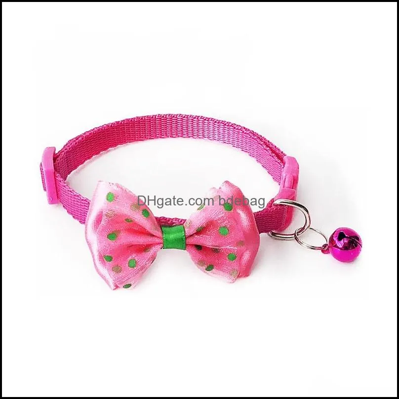 durable pet cats necklace with bell dot printig round polyester fiber puggy decorative bow ties pet collar high quality 1 15sr e1