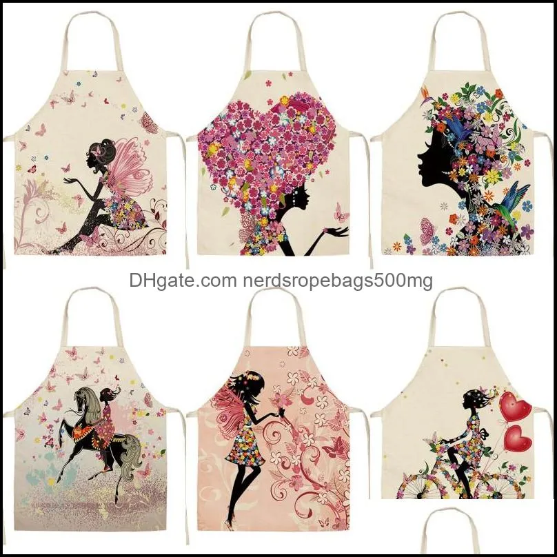 diy lady home pinafore kitchen cotton linen washable aprons flowers bicycle printed daidle lace up women cooking accessories