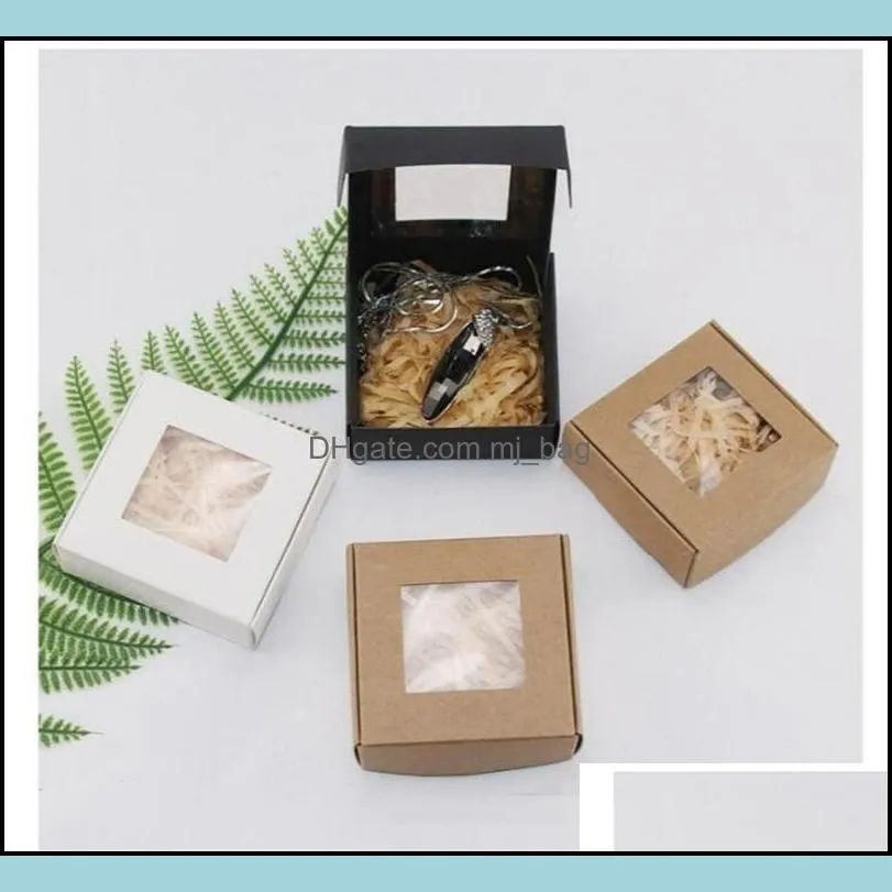 square kraft paper box transparent retro jewelry trinket hairpin packaging case multi color lipgloss gift wrap containers 1xy g2