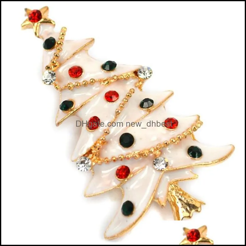 wholesale white enamel christmas tree gift brooch with multicolored rhinestone crystals 464c3