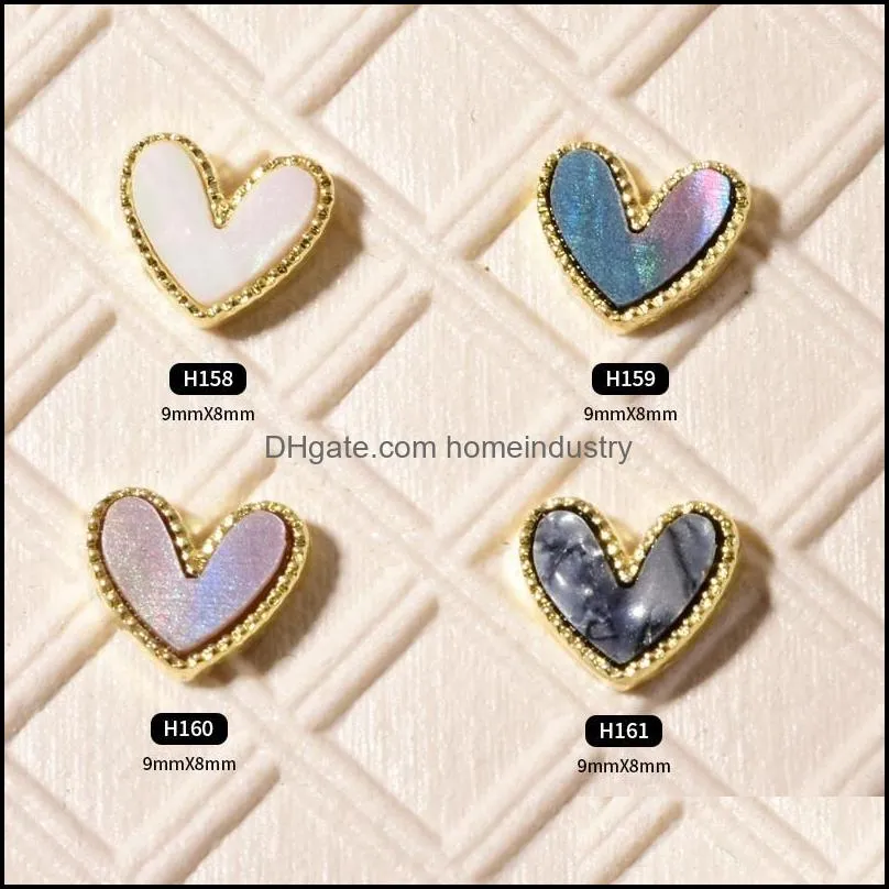 nail art decorations 10pcs charm heart alloy edge 3d gradient marble shell stone diy jewelry fashion manicure design accessories