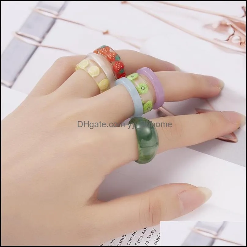 fashion transparent resin acrylic chunky chain ring for women colourful geometric square round rings jewelry gifts c3