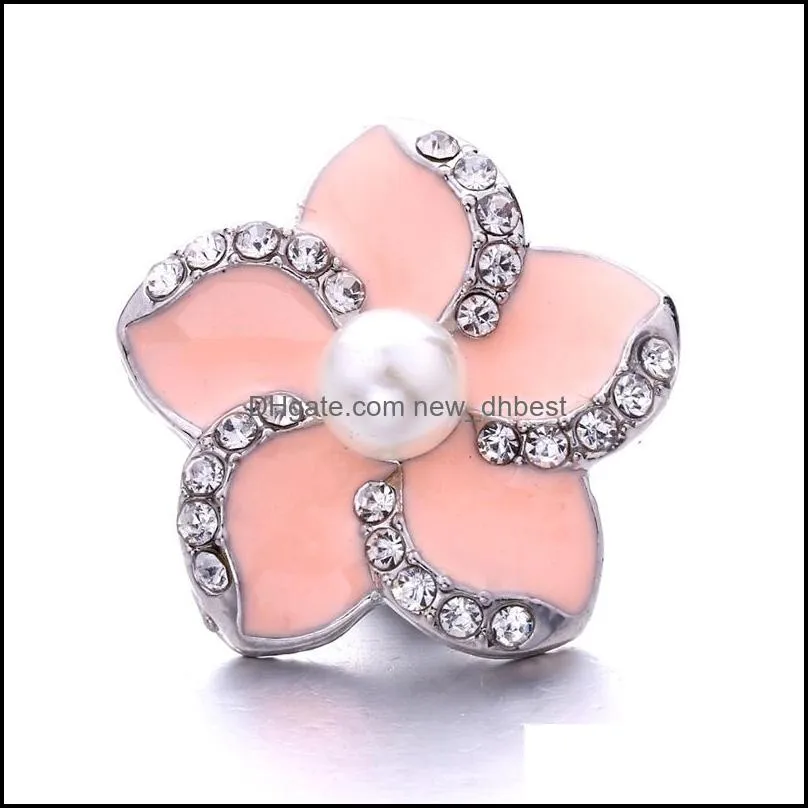 wholesale rhinestone 18mm snap button clasp metal color painting flower charms snaps jewelry findings factory suppliers