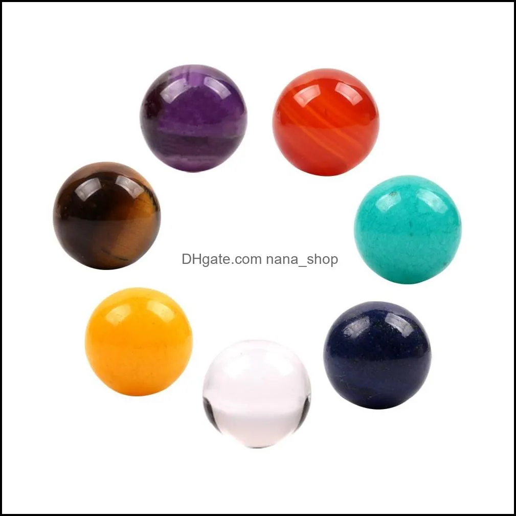 non-porous 7 chakras stone 16mm round ball no hole loose beads charms healing reiki rose quartz crystal cab for diy making crafts decorate jewelry