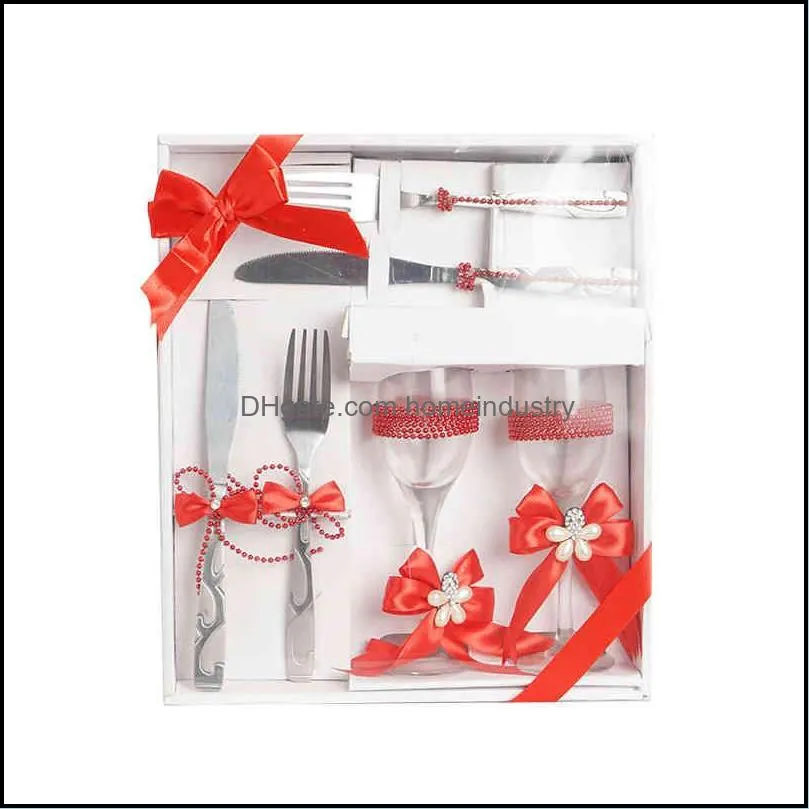 stainls steel wtern tableware steak knife and fork red wine cup set gift box