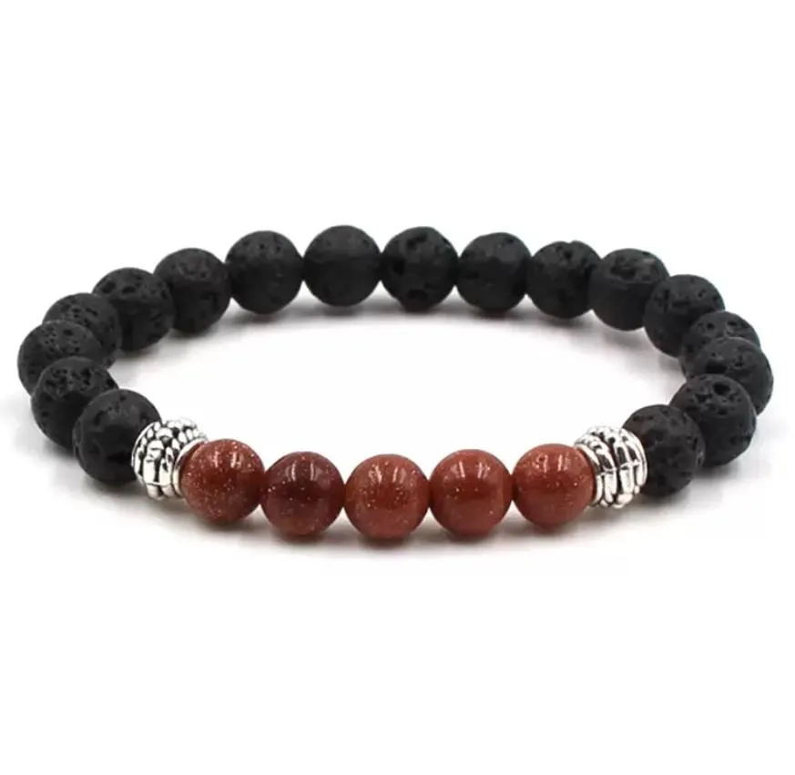 8mm black lava stone beads elastic bracelets essential oil diffuser bracelet agate volcanic rock beaded hand strings gold/silver