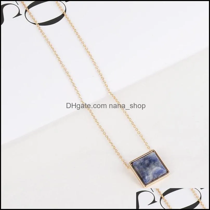 fashion square amethyst blue pink quartz turquoise necklace natural stone brand gold plated necklaces for women jewelry gift