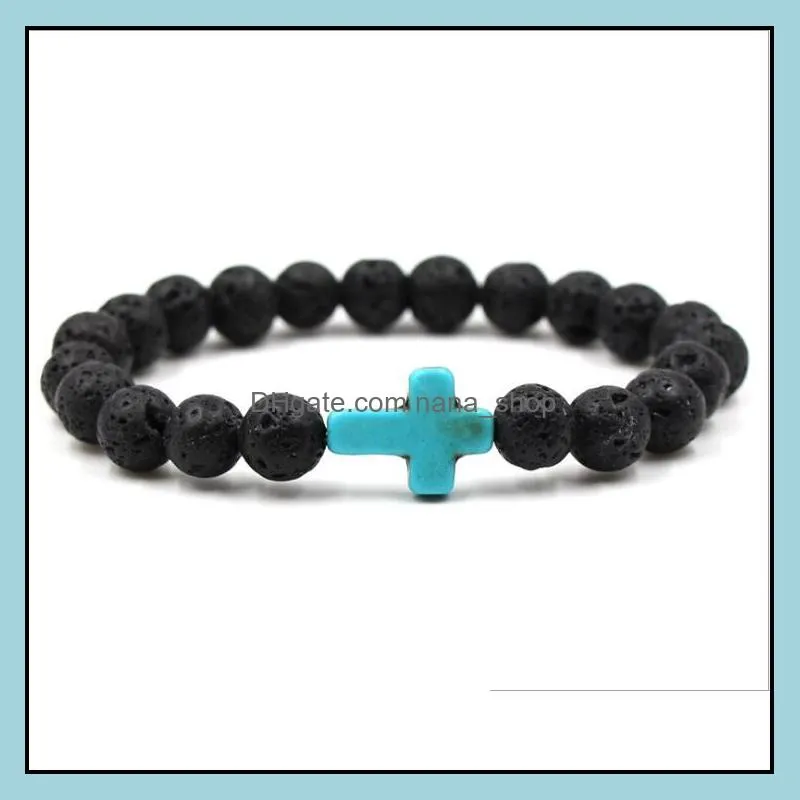 hot natural cross black lava stone beads elastic bracelet essential oil diffuser bracelets volcanic rock beaded hand strings jewelry