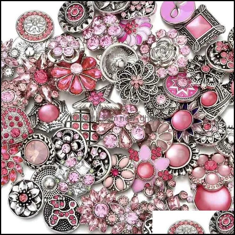 noosa pink ginger snap button clasps jewelry findings crystal chunks charms 18mm metal snaps buttons factory supplier