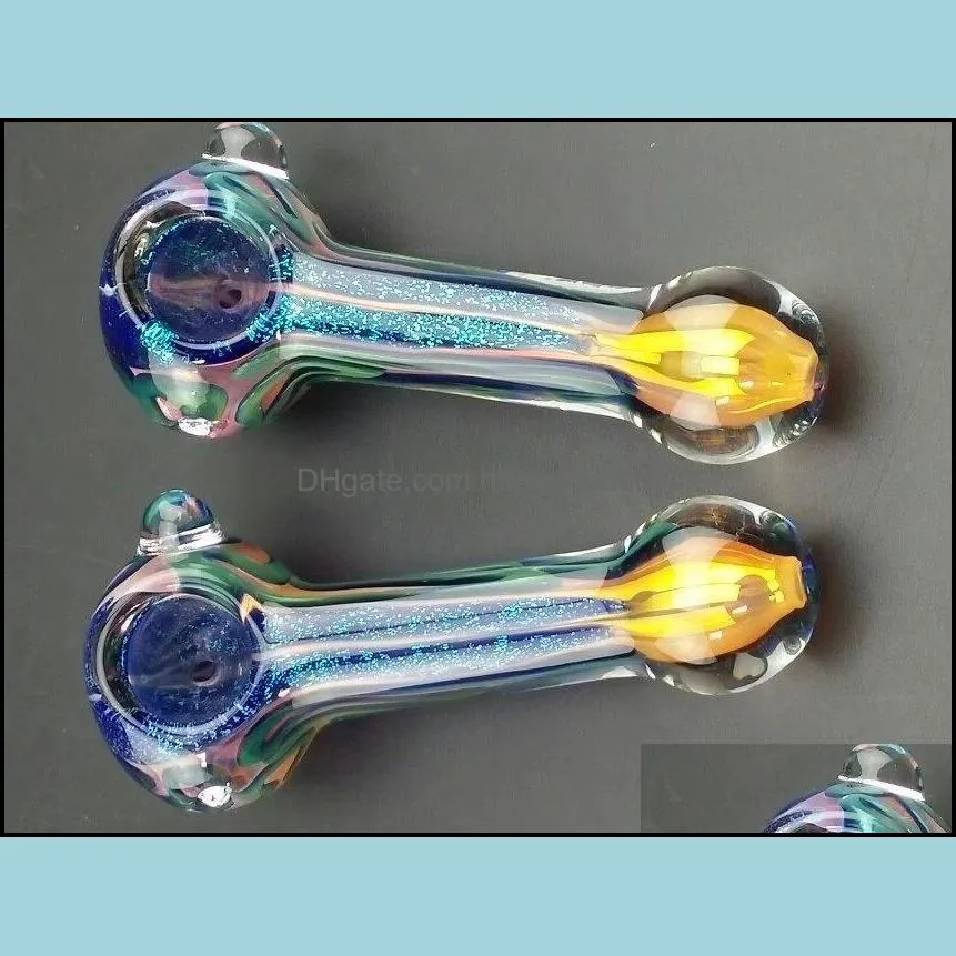 glass smoking pipe fluorescent tobacco pipe hand pipes pyrex colorful spoon292m